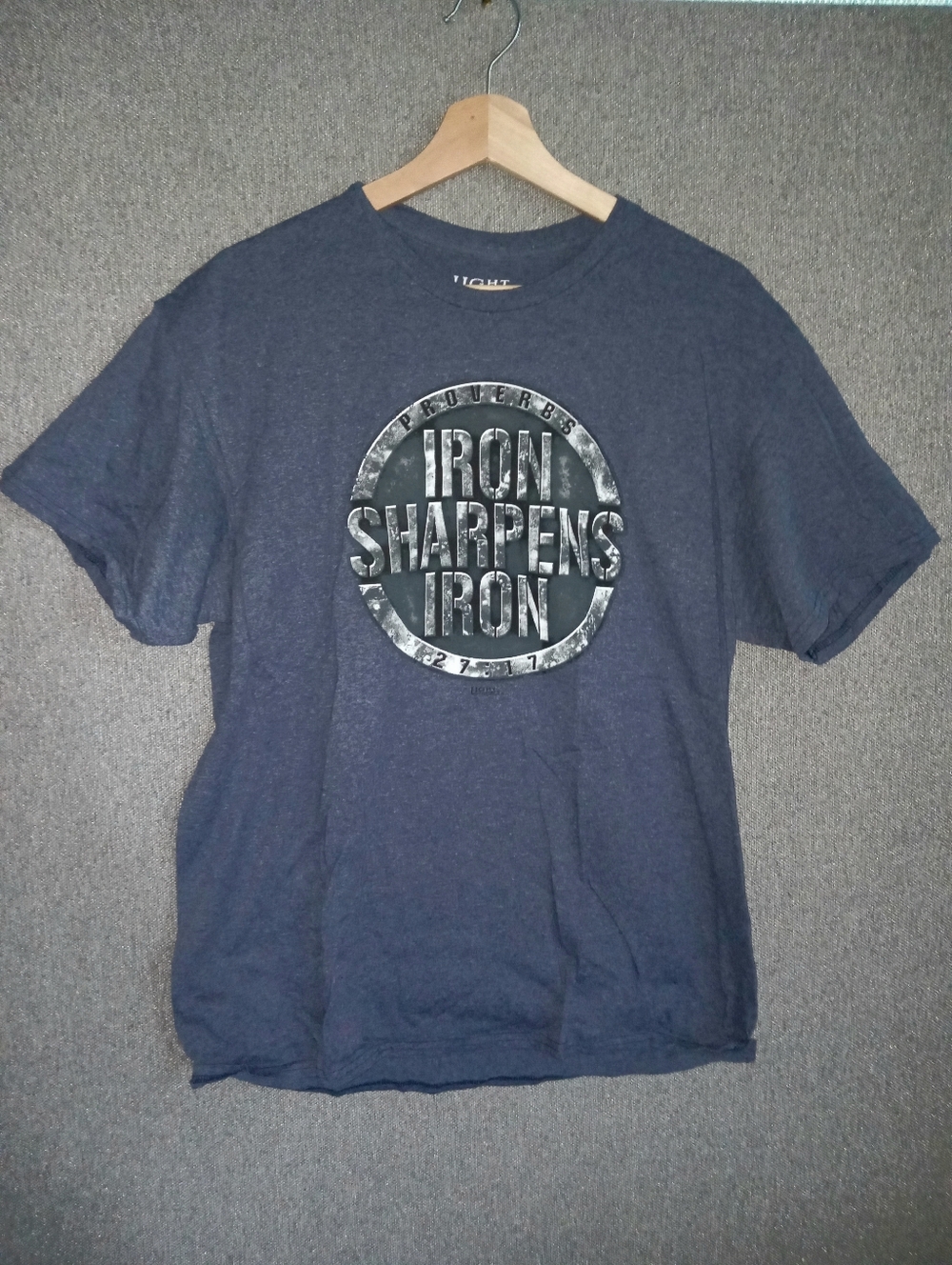 Men's Navy 'Iron Sharpens Iron' Short Sleeve Christian Graphic Tee